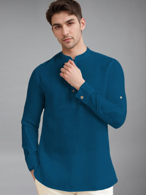 Vida Loca Men Solid A-line Kurta(Blue)