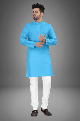 DIAMOND CULSTER Men Solid Flared Kurta(Light Blue)