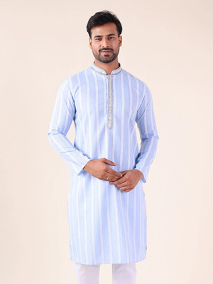 Aurik Men Striped Straight Kurta(Blue, White)