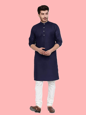 OMKAR EN TRENDS Men Printed Straight Kurta(Dark Blue)