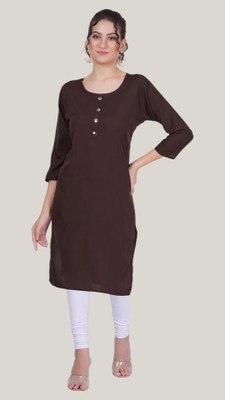 Adgood fashion Women Printed Straight Kurta(Brown)
