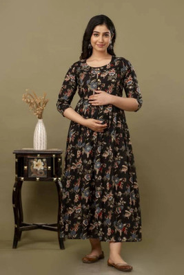 phoolkesa Women Printed Anarkali Kurta(Black)