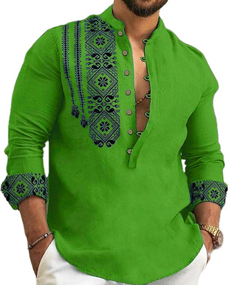 DIMMY Men Printed A-line Kurta(Green)