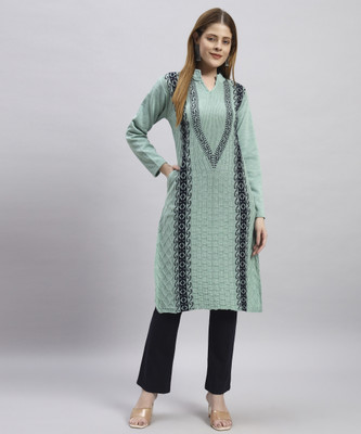 MYLES Women Self Design Straight Kurta(Light Green)