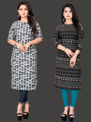 RITOSA Women Printed Straight Kurta(Red)