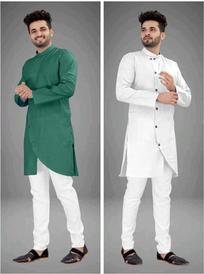 CRYSTALREVENUE Men Solid Trail Cut Kurta(Multicolor)