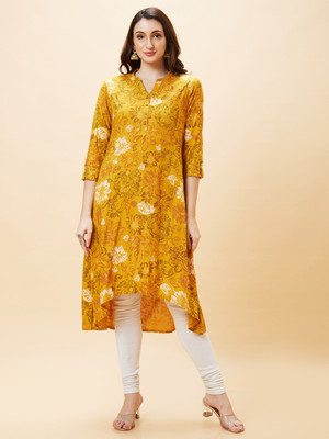 Globus Women Printed A-line Kurta(Yellow)
