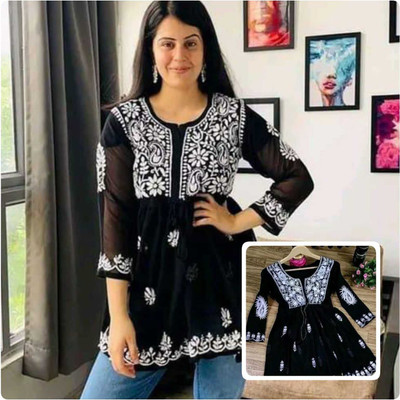 ATOZENTERPRISE Women Embroidered Anarkali Kurta(Black)