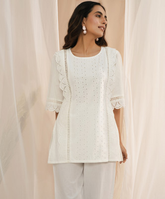LIBAS Women Embroidered Straight Kurta(White)