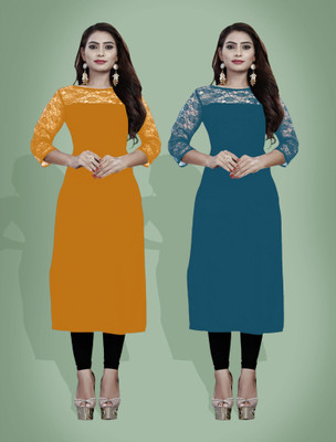 Maheshvi Women Self Design Straight Kurta(Yellow)