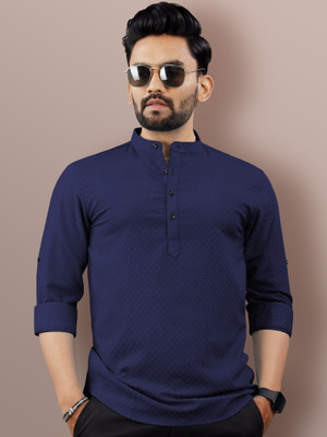 VeBNoR Men Self Design Straight Kurta(Dark Blue)