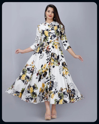 AnviTextile Women Printed Anarkali Kurta(Yellow)