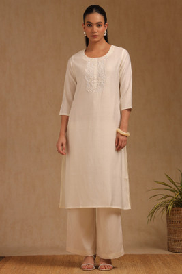 soch Women Embroidered Straight Kurta(Beige)