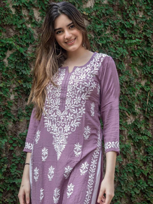 anushansa Women Embroidered Straight Kurta(Purple)