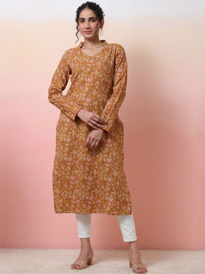 Sangria Women Printed Straight Kurta(Yellow)