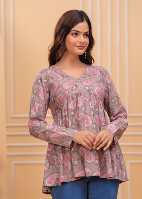 Gunj Exports Women Floral Print Anarkali Kurta(Pink)