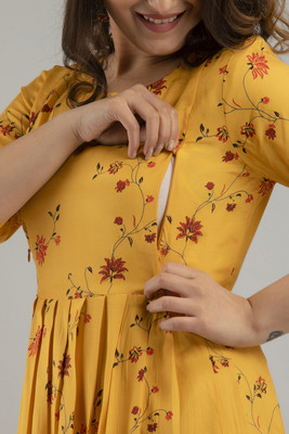 Kalwaniya Women Printed Anarkali Kurta(Yellow)