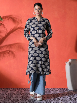 Sangria Women Printed A-line Kurta(Dark Blue)