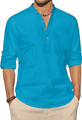 UNIFAV Men Solid Straight Kurta(Light Blue)