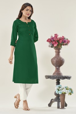 Glomee Women Solid Straight Kurta(Green)