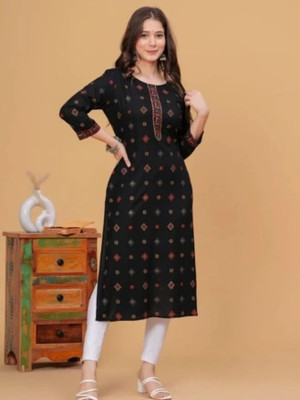 Shreeji Garment Women Printed A-line Kurta(Black)