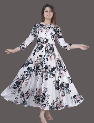 AnviTextile Women Printed Anarkali Kurta(White)