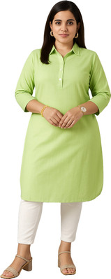 ANUSHIL Women Solid, Embellished, Dyed/Ombre Straight Kurta(Green)
