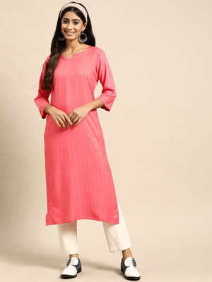 ANOUK Women Solid Straight Kurta(Pink)