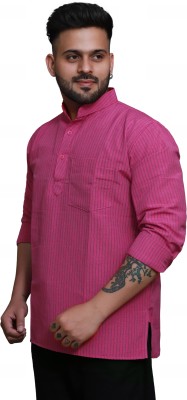 RAI's Men Striped Straight Kurta(Pink)