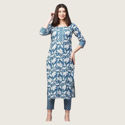 HouseOfCommon Women Solid Straight Kurta(Blue)