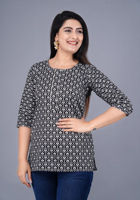 raavi fashion Women Printed Straight Kurta(Black)