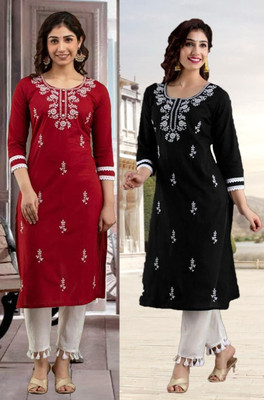 SISTO Women Chikan Embroidery Straight Kurta(Multicolor)