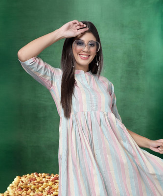 VIMCOTT Women Striped Anarkali Kurta(Multicolor)