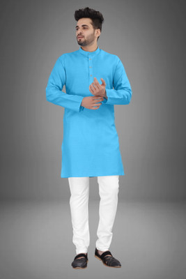 Shree Dutt Creation Men Solid Straight Kurta(Light Blue)