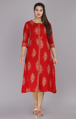 RUP KURTI Women Printed Anarkali Kurta(Red)