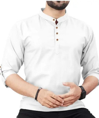StoneHeart Men Solid Straight Kurta(White)