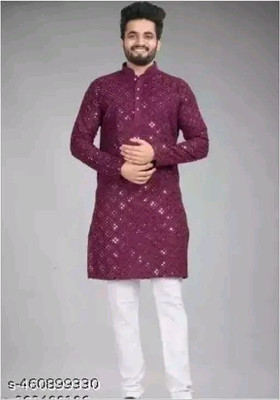 AK Creation Men Embroidered A-line Kurta(Maroon)