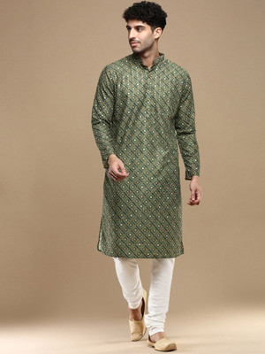 ANOUK Men Woven Design Straight Kurta(Green)