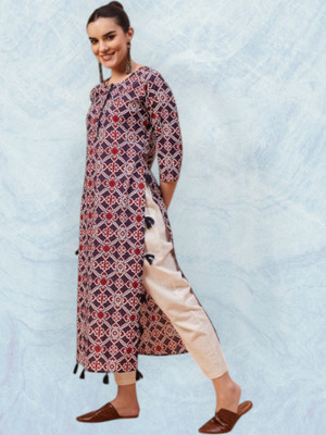 PRAYAARI FASHIONS Women Self Design Straight Kurta(Blue)