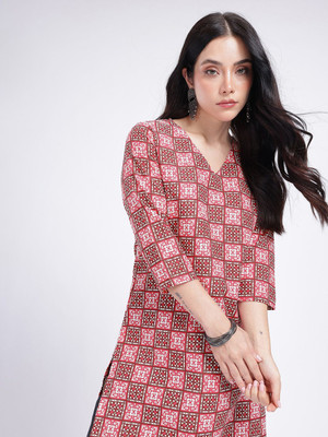 Anouk Rustic Women Printed Straight Kurta(Maroon)