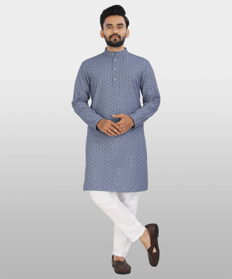 ALMORA Men Embellished Straight Kurta(Grey)