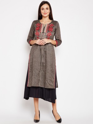 Be Indi Women Floral Print A-line Kurta(Grey)