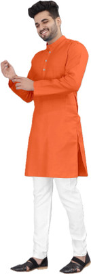 krishu Men Solid Straight Kurta(Orange)