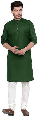 Metro Traders Men Solid Straight Kurta(Green)