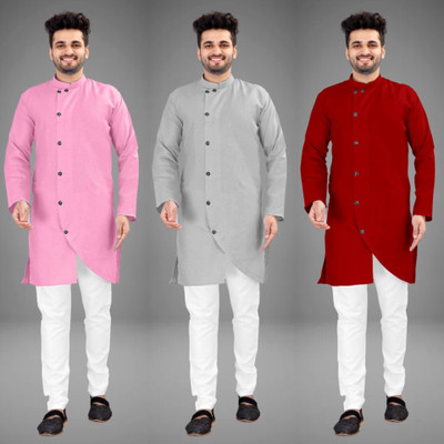 DIAMOND CLUSTER Men Self Design Trail Cut Kurta(Multicolor)