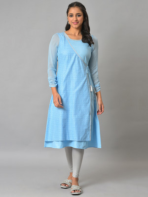 Aurelia Women Printed A-line Kurta(Blue, Gold)