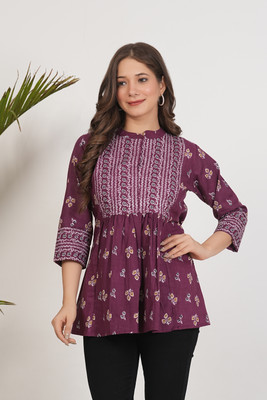 CLOTHI FAB Women Printed Tunic Kurta(Maroon)