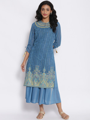 Aurelia Women Floral Print A-line Kurta(Blue)