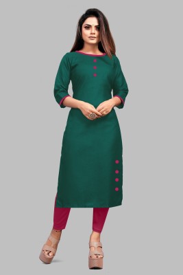 Rajasthanifab Women Solid A-line Kurta(Green)