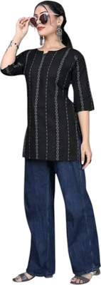 Rangrasiya Women Striped A-line Kurta(Black)